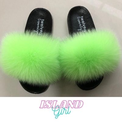 Neon green fluffy online slides