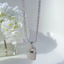 Load image into Gallery viewer, Locked Up in Luxury Bling Padlock Tennis Chain Necklace