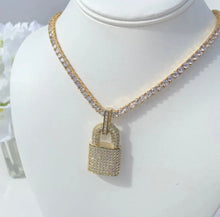 Load image into Gallery viewer, Locked Up in Luxury Bling Padlock Tennis Chain Necklace