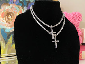Deluxe Iced Cross Pendant & Tennis Chain Eternity Necklace