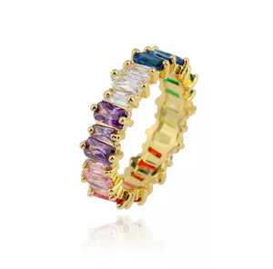 Rainbow Baguette Eternity Stackable Band