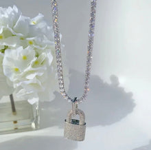Load image into Gallery viewer, Locked Up in Luxury Bling Padlock Tennis Chain Necklace
